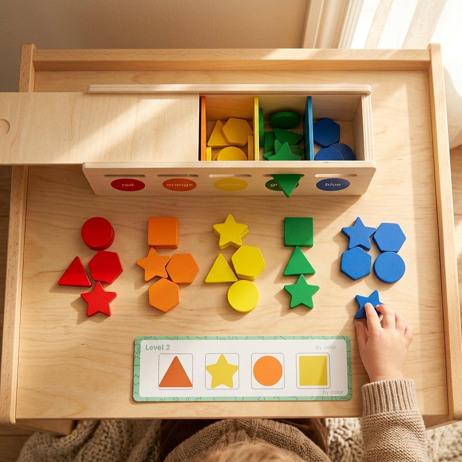 Jeu de Tri Formes Couleurs en Bois avec Cartes