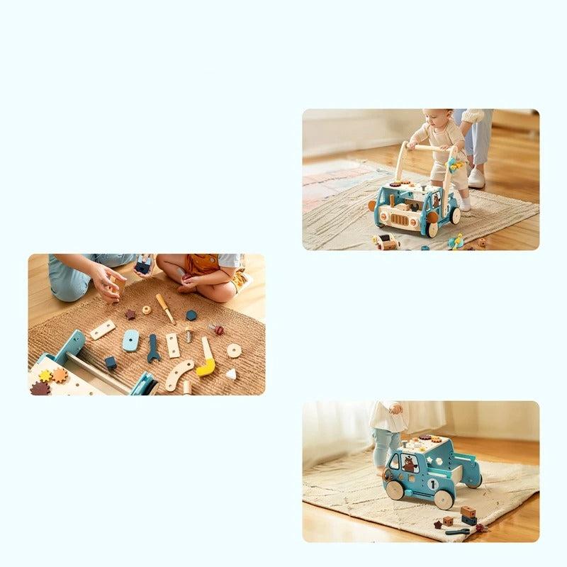 Chariot de marche multifonctionnel - Jouet en bois d'apprentissage de la marche pour bébé