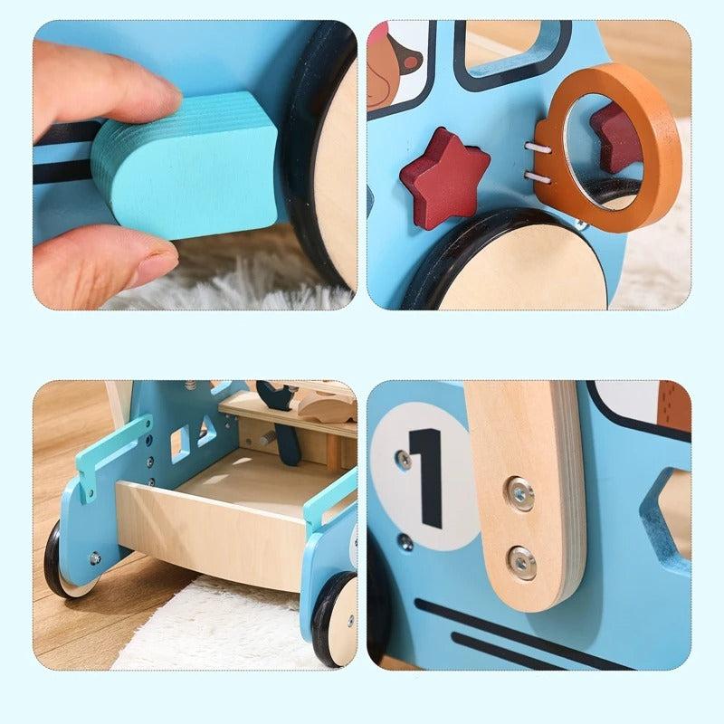 Chariot de marche multifonctionnel - Jouet en bois d'apprentissage de la marche pour bébé