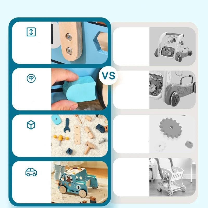 Chariot de marche multifonctionnel - Jouet en bois d'apprentissage de la marche pour bébé