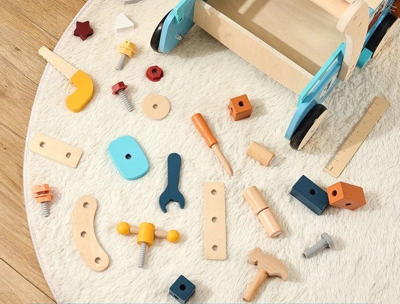 Chariot de marche multifonctionnel - Jouet en bois d'apprentissage de la marche pour bébé