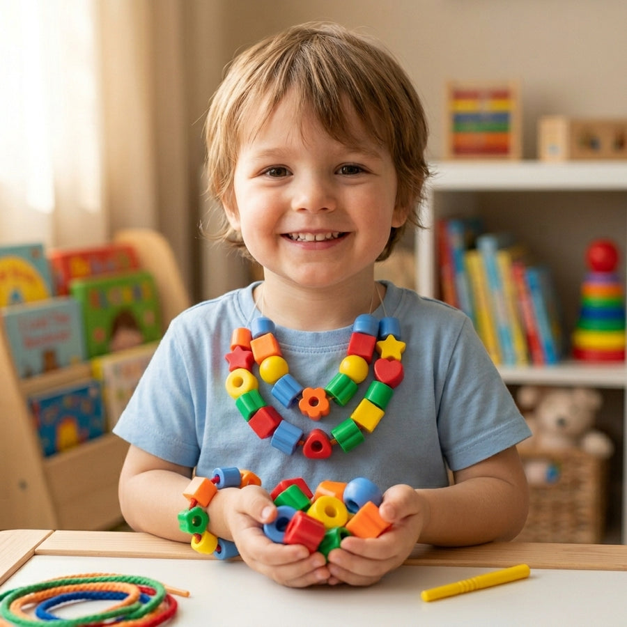 Perles à enfiler colorées pour enfant en plastique résistant