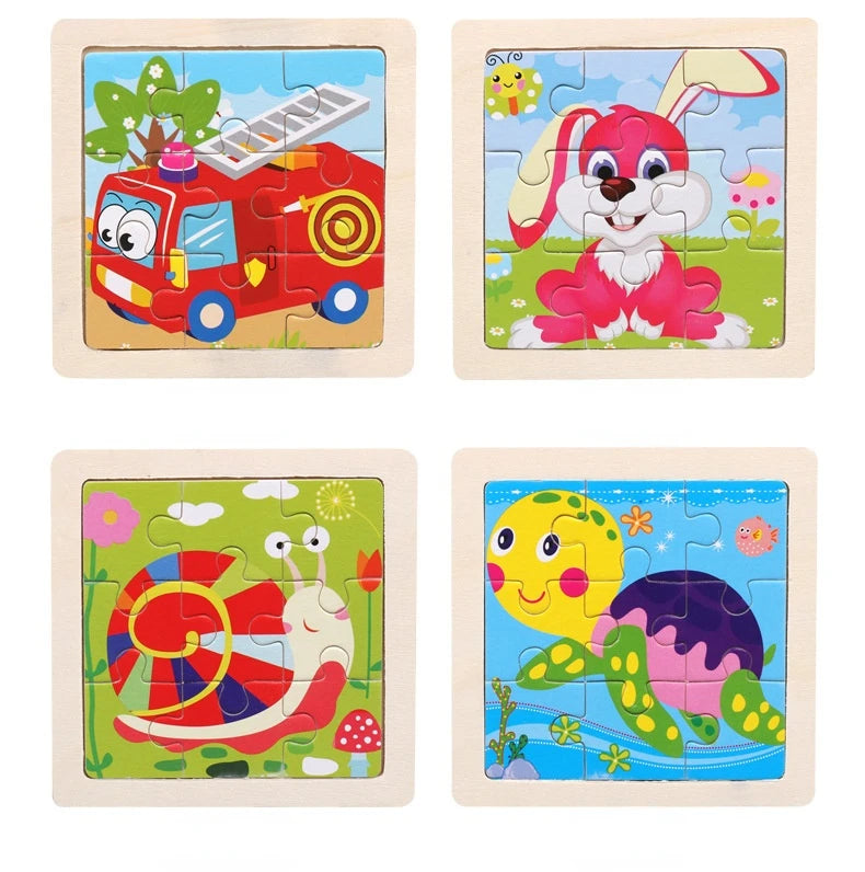 WoodLearner - Puzzle Éducatif en Bois | Motifs Animaux & Véhicules | Jeu Montessori Éducatif (3-6 ans)