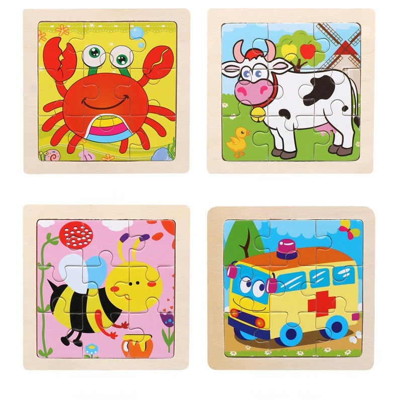 WoodLearner - Puzzle Éducatif en Bois | Motifs Animaux & Véhicules | Jeu Montessori Éducatif (3-6 ans)