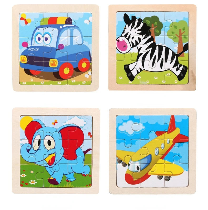 WoodLearner - Puzzle Éducatif en Bois | Motifs Animaux & Véhicules | Jeu Montessori Éducatif (3-6 ans)