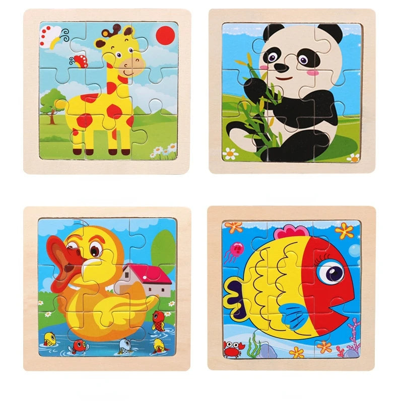 WoodLearner - Puzzle Éducatif en Bois | Motifs Animaux & Véhicules | Jeu Montessori Éducatif (3-6 ans)