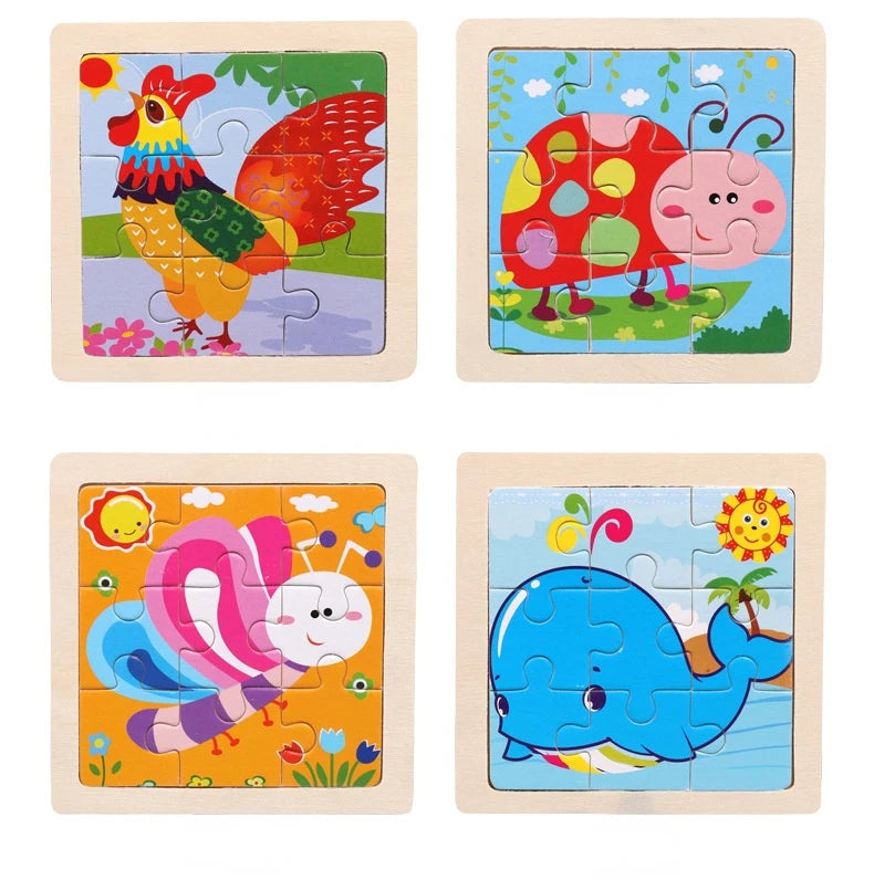 WoodLearner - Puzzle Éducatif en Bois | Motifs Animaux & Véhicules | Jeu Montessori Éducatif (3-6 ans)