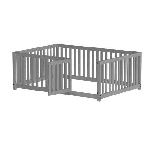 Lit Montessori Barrières 140x200 Gris avec Porte