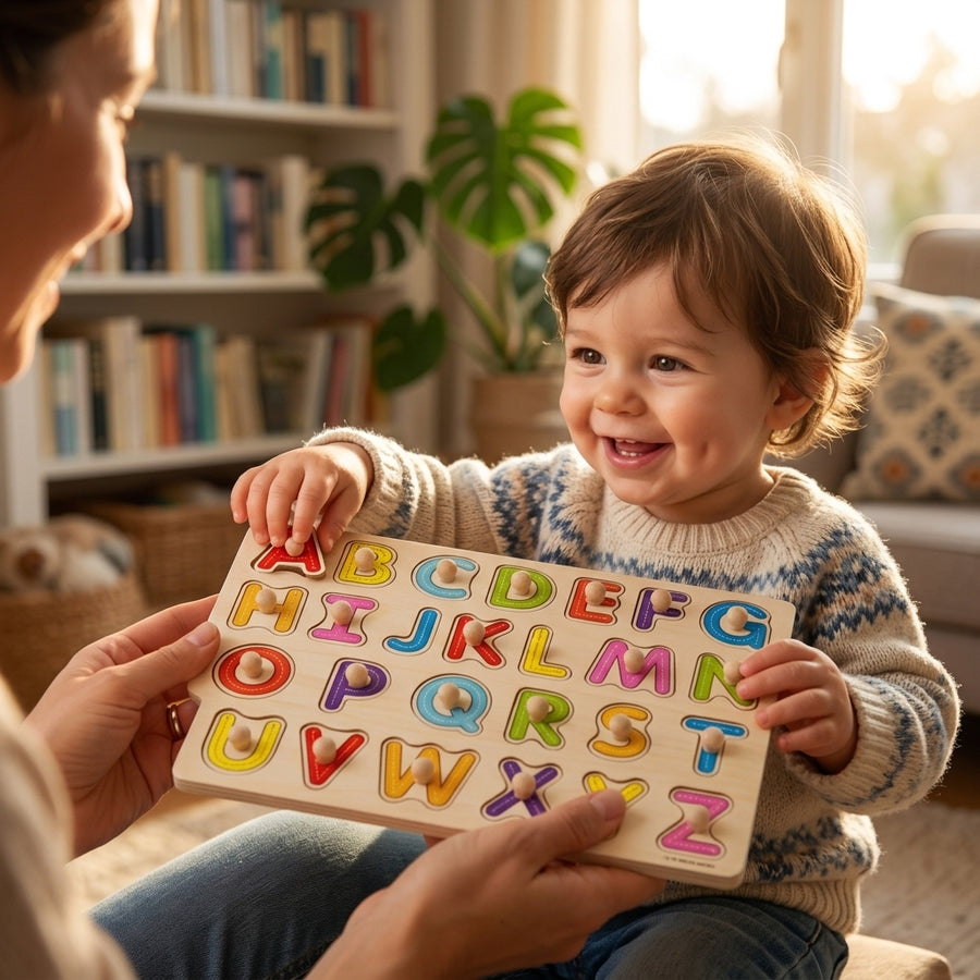 Puzzle Alphabet Bois 26 Lettres Majuscules Colorées