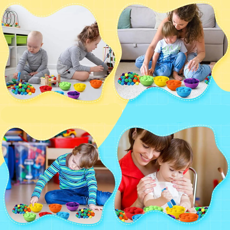 RainbowPlay™ - Jouet Montessori en Pompoms Arc-en-Ciel