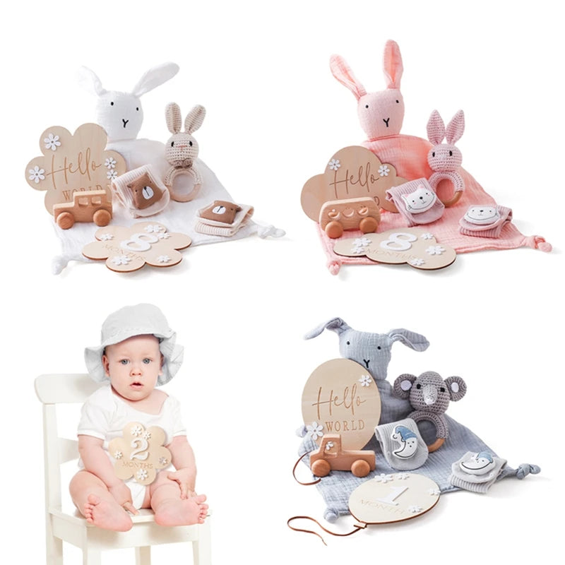 Coffret Naissance Bébé avec Doudous Crochetés et Cartes Étapes