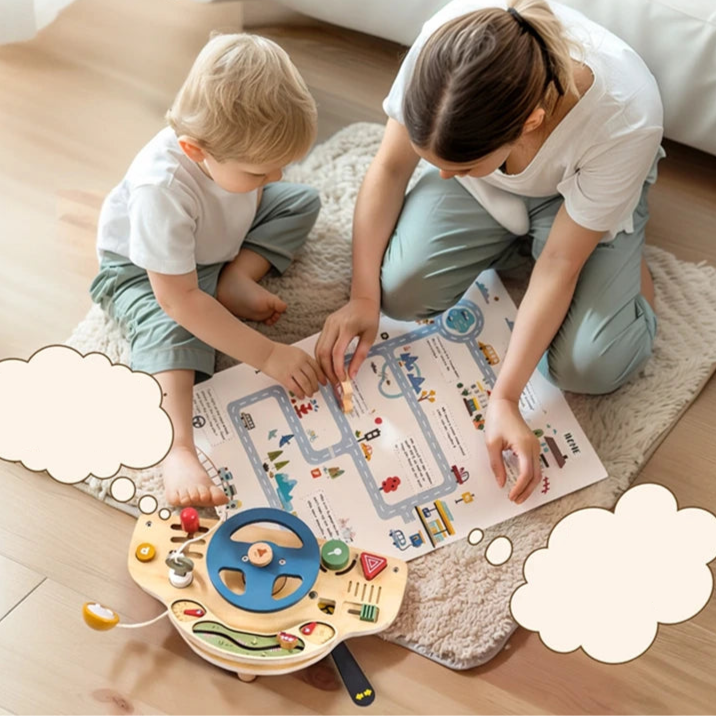 BusyBoard™ - Jouet Montessori 5-en-1 en Bois | Divers Designs et Activités