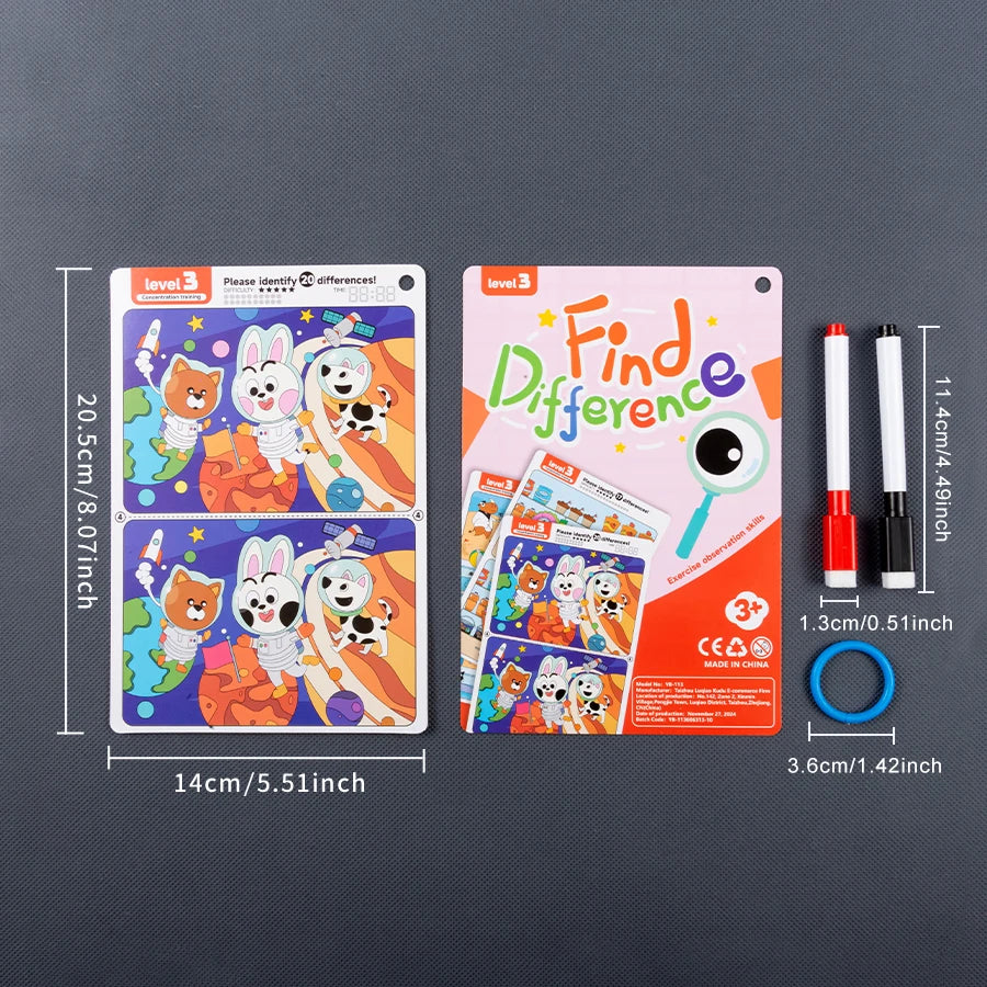Jeu des Différences Enfant Réutilisable avec Feutre Effaçable