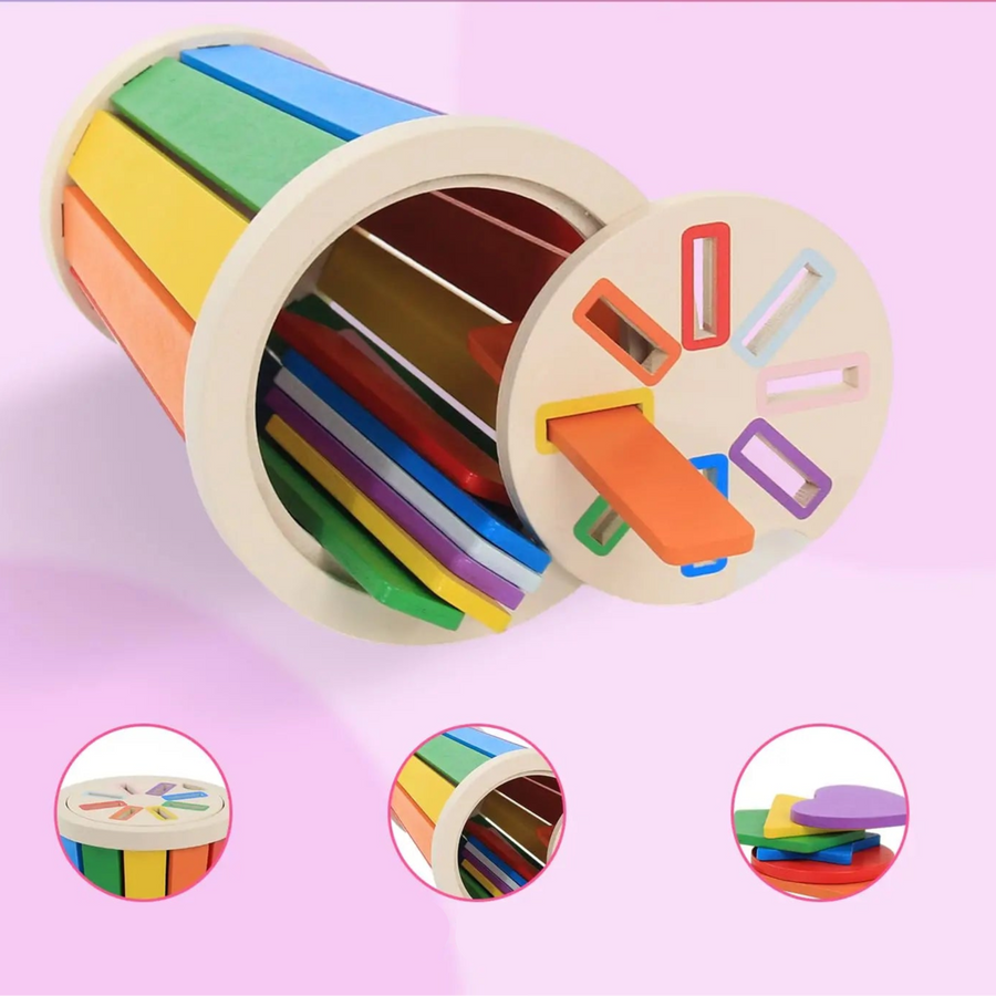 Jeu de tri en bois avec formes et bâtonnets colorés