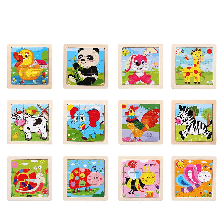 WoodLearner - Puzzle Éducatif en Bois | Motifs Animaux & Véhicules | Jeu Montessori Éducatif (3-6 ans)