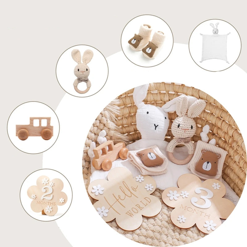 Coffret Naissance Bébé avec Doudous Crochetés et Cartes Étapes