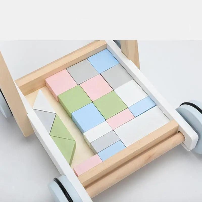 Trotteur Bois Bébé avec Blocs de Construction