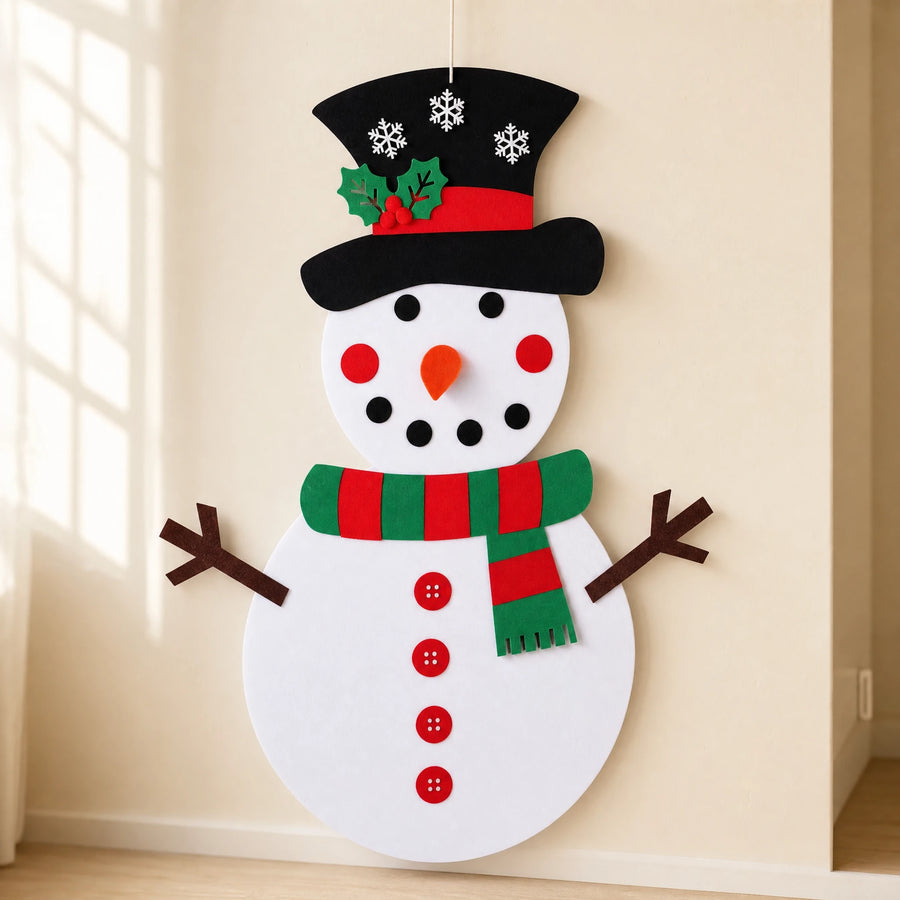 Bonhomme de Neige à Décorer en Feutrine avec 31 Ornements - Fond blanc, autre angle