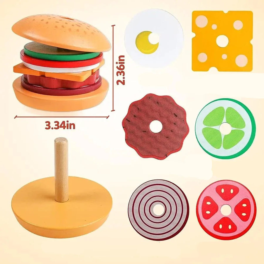Burger en bois Montessori - Jouets d'empilement pour les tout-petits | Montessori Hamburger Montessori