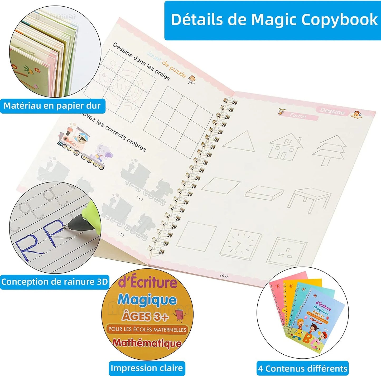 Cahier Magique Montessori pour Apprendre l'Alphabet, les Nombres et le Dessin
