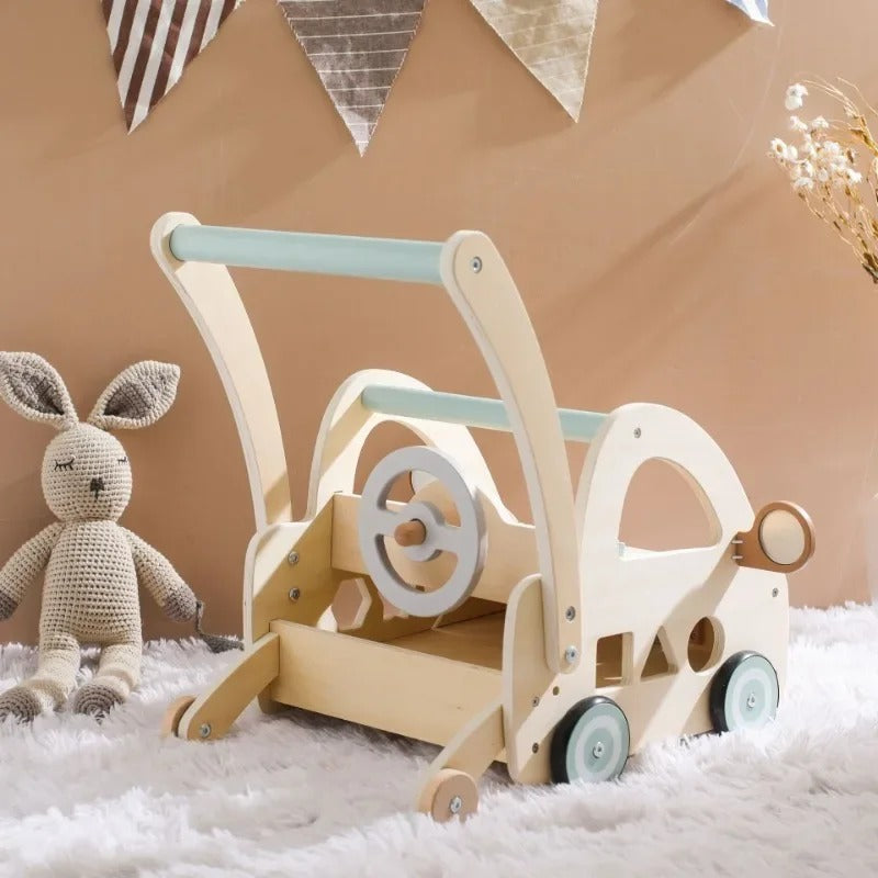 Chariot de marche multifonctionnel - Jouet en bois d'apprentissage de la marche pour bébé