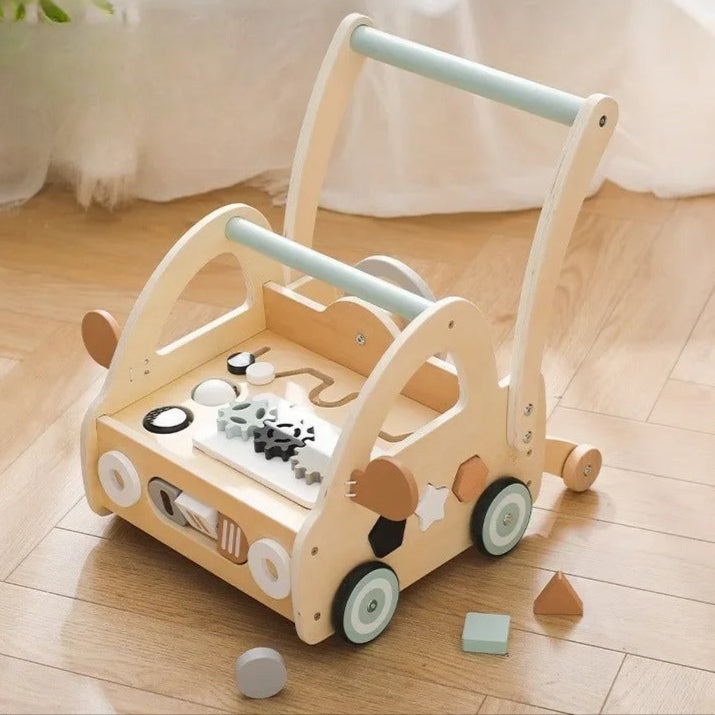 Chariot de marche multifonctionnel - Jouet en bois d'apprentissage de la marche pour bébé