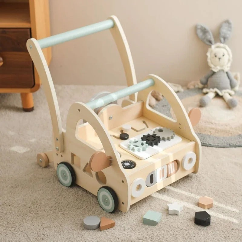 Chariot de marche multifonctionnel - Jouet en bois d'apprentissage de la marche pour bébé