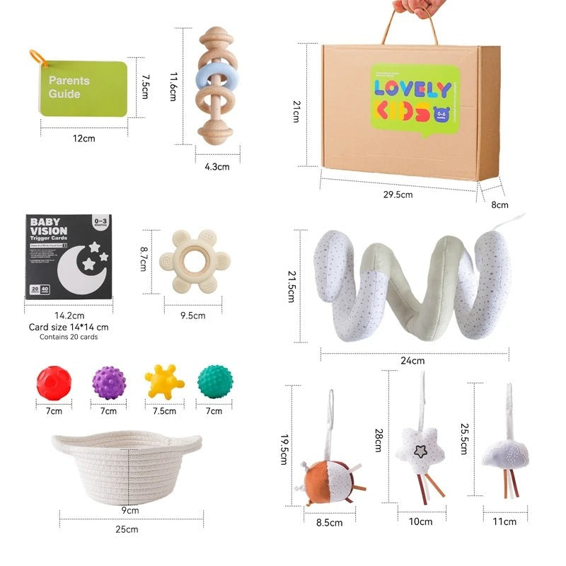 Coffret Montessori bébé 0-18 mois avec jouets en bois