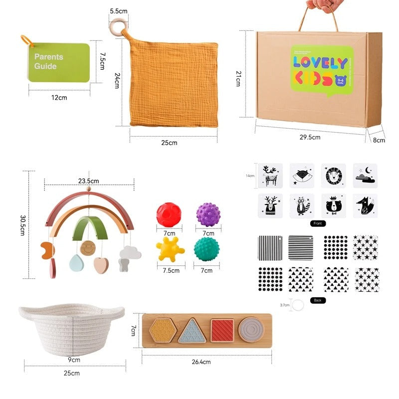 Coffret Montessori bébé 0-18 mois avec jouets en bois