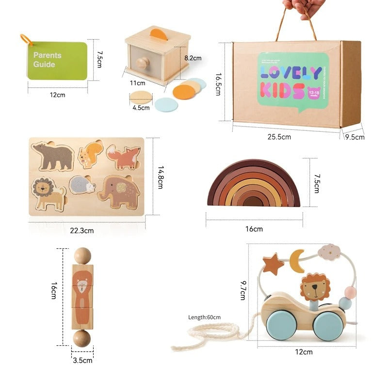 Les 5 Coffrets Montessori Bébé 0-18 Mois – Cadeau de Naissance ou Anniversaire