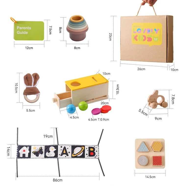Les 5 Coffrets Montessori Bébé 0-18 Mois – Cadeau de Naissance ou Anniversaire