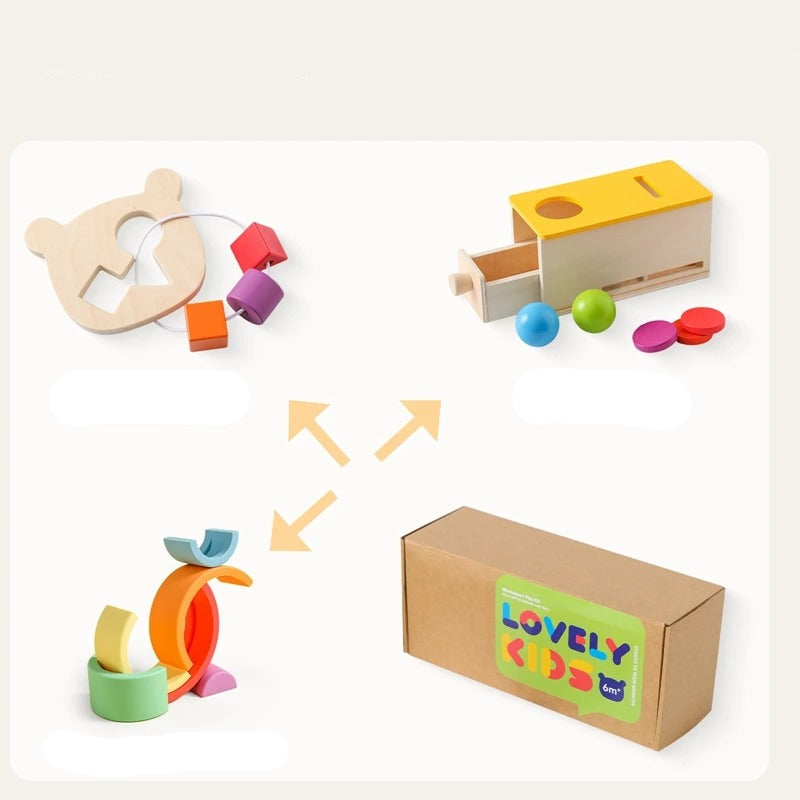Les 5 Coffrets Montessori Bébé 0-18 Mois – Cadeau de Naissance ou Anniversaire