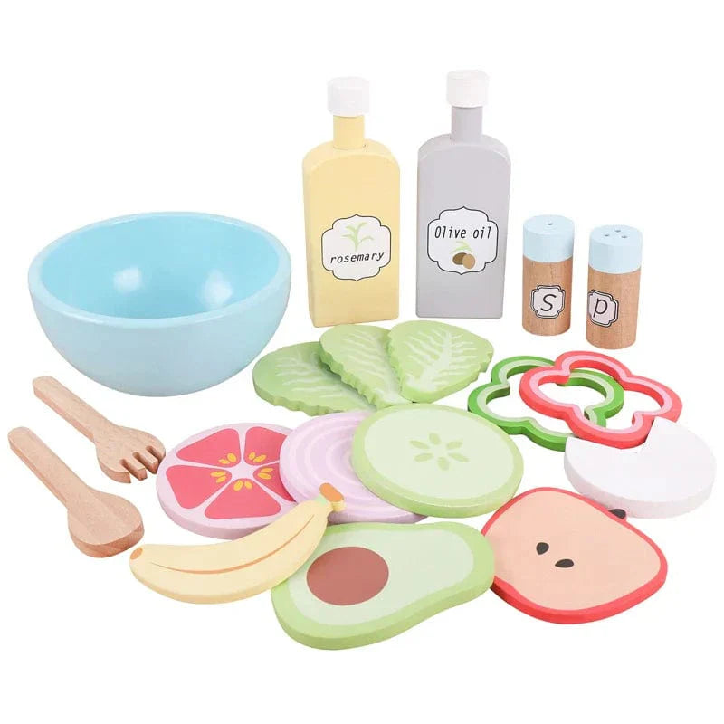 Jeu de cuisine en bois Montessori - Salade de fruits et crudités | Montessori Salade de crudités avec avocat Montessori