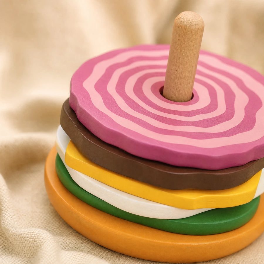 Jeu Empilage Hamburger en Bois avec Cartes de Défis - Détail matière