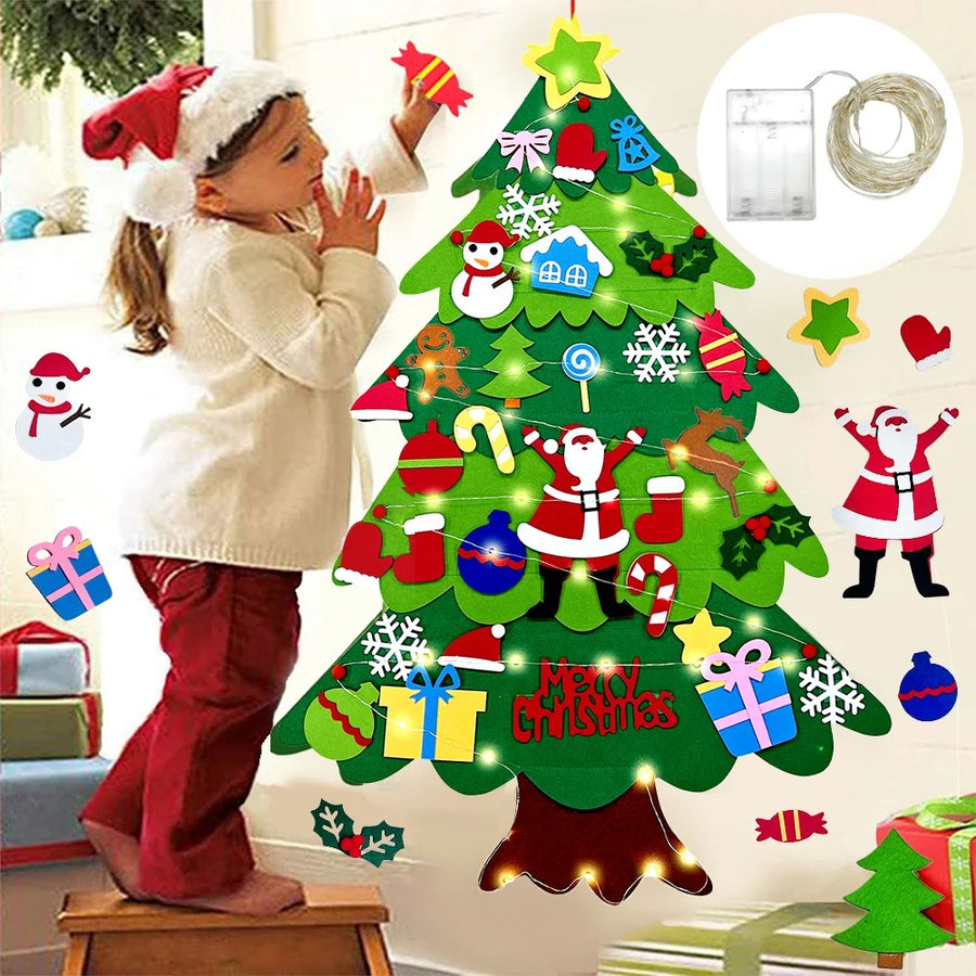 Sapin de Noël en Feutrine Mural 95 cm avec 26 Décorations