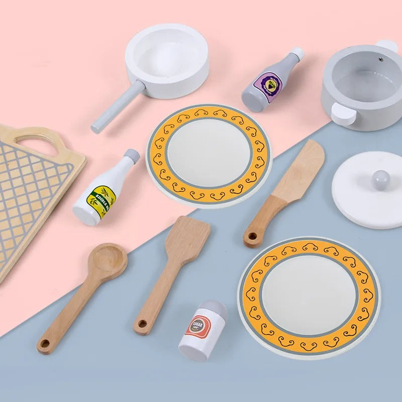 Cuisine en bois enfant complète avec accessoires et horloge