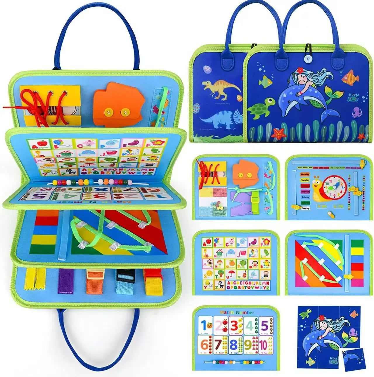 🎒 Busy Board Éducatif 7-en-1 – Jouet Sensoriel pour Tout-Petits