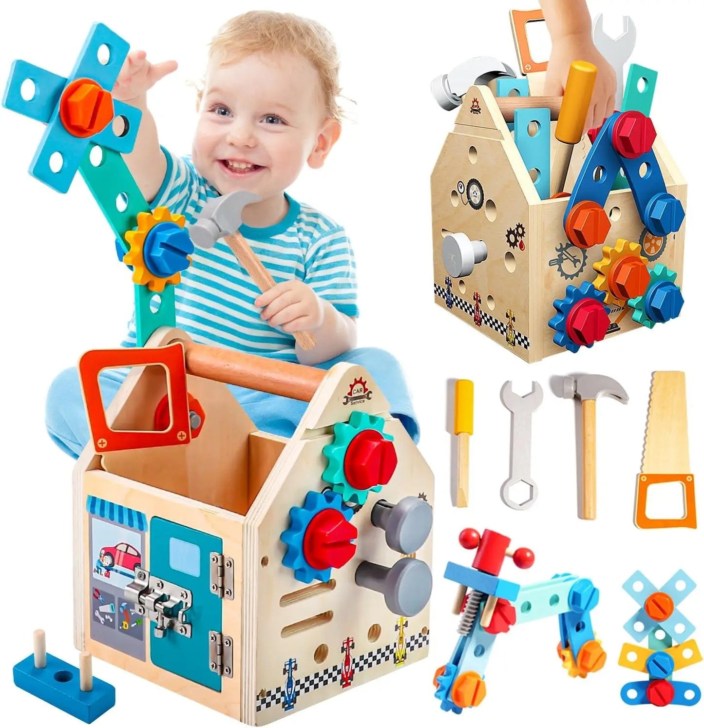 Outils de bricolage pour enfants en bois - Caisse à outils et jouets d'imitation Montessori
