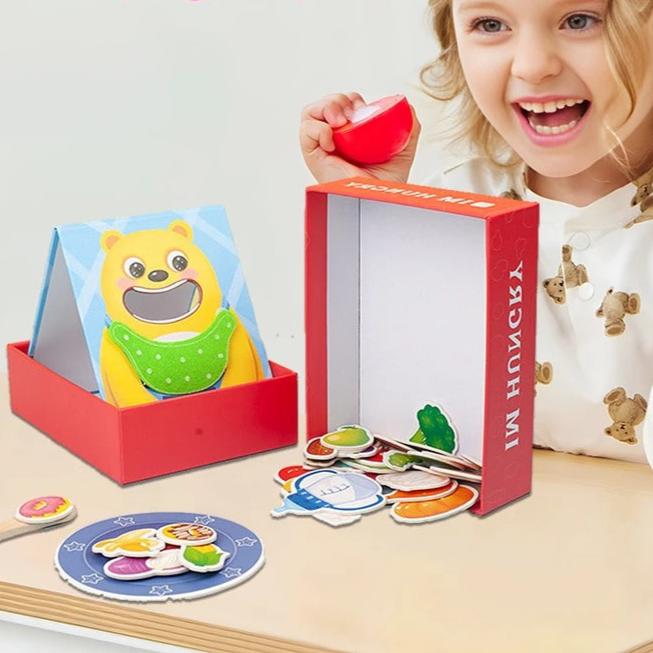 Jeu de nourrissage magnétique en bois avec ours et spatule