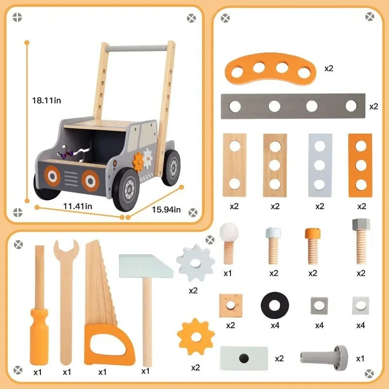 Chariot de marche multifonctionnel - Jouet en bois d'apprentissage de la marche pour bébé