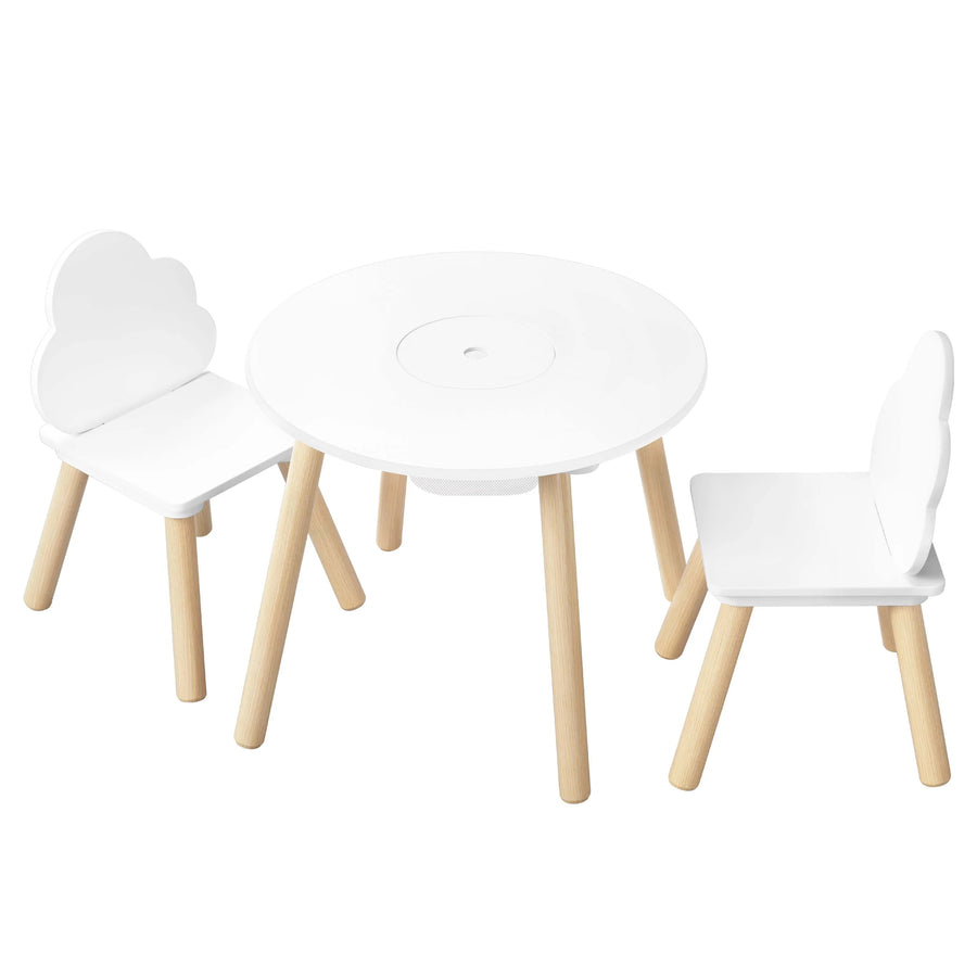 Table et Chaises Enfant Blanches avec Pieds en Bois