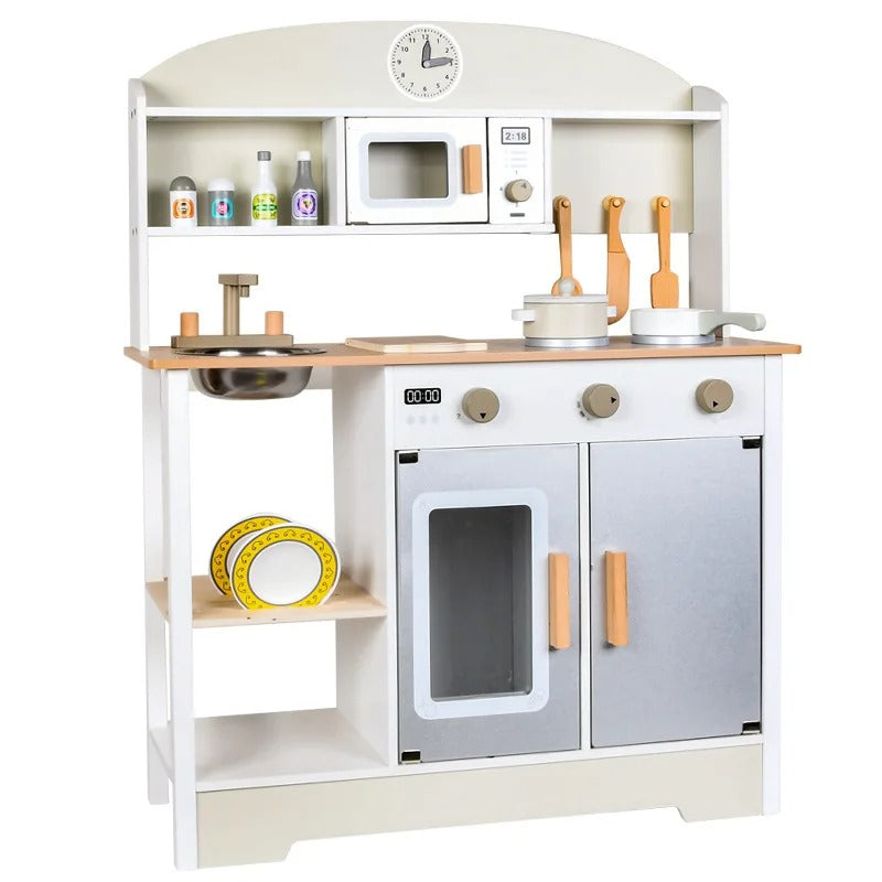 Cuisine en bois enfant complète avec accessoires et horloge