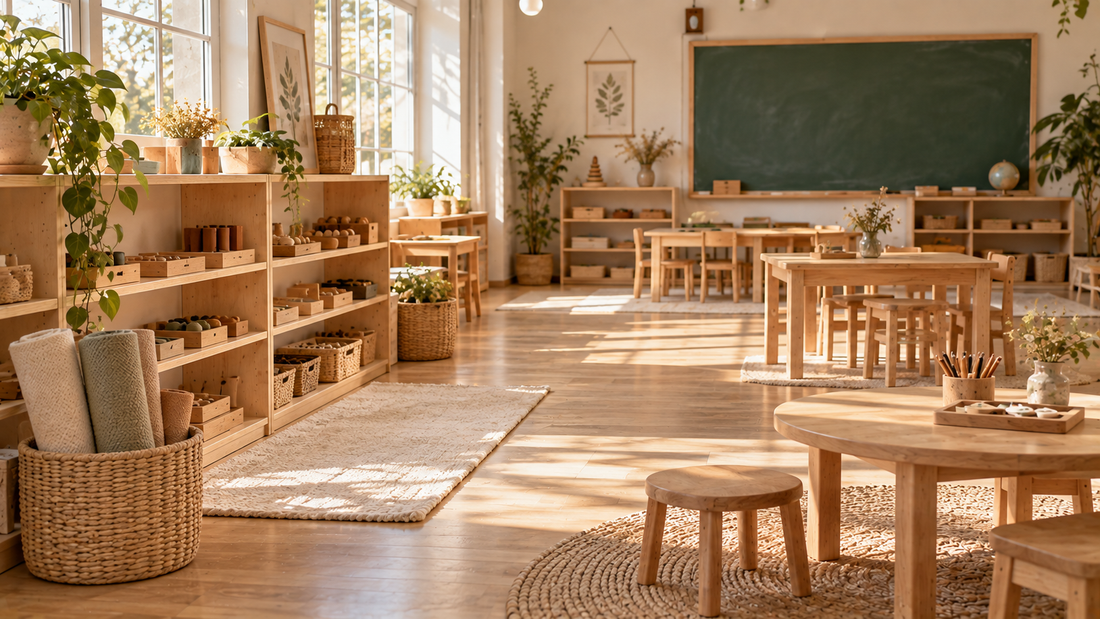 Enfant qui met la table seul, rituel Montessori du matin en hiver