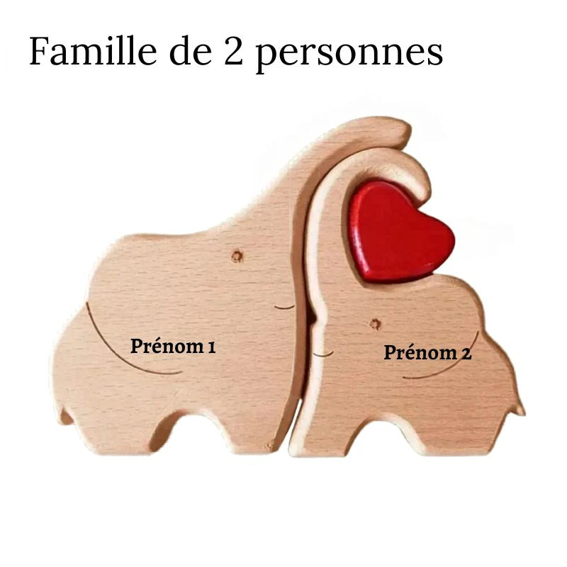 Puzzle Famille Éléphants en Bois Personnalisé – Cadeau Famille Gravure Prénom | Décoration Maison