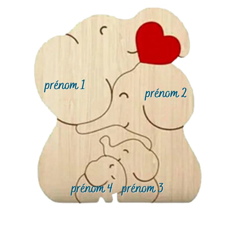 Puzzle Famille Éléphants en Bois Personnalisé – Cadeau Famille Gravure Prénom | Décoration Maison