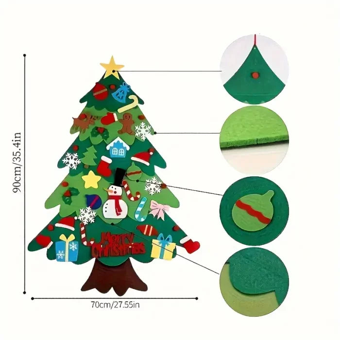 Sapin de Noël en Feutrine pour Enfants - 32 Pièces de Décoration + Guirlande