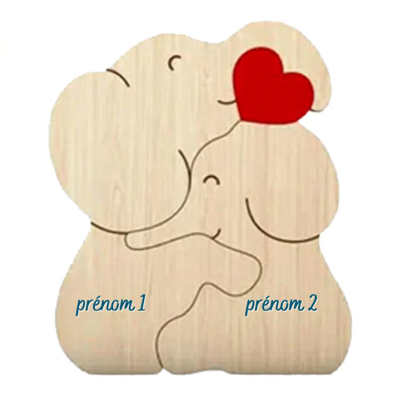 Puzzle Famille Éléphants en Bois Personnalisé – Cadeau Famille Gravure Prénom | Décoration Maison