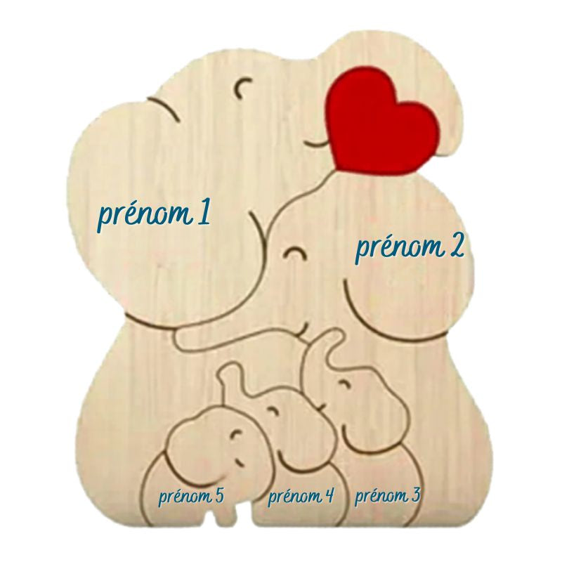 Puzzle Famille Éléphants en Bois Personnalisé – Cadeau Famille Gravure Prénom | Décoration Maison