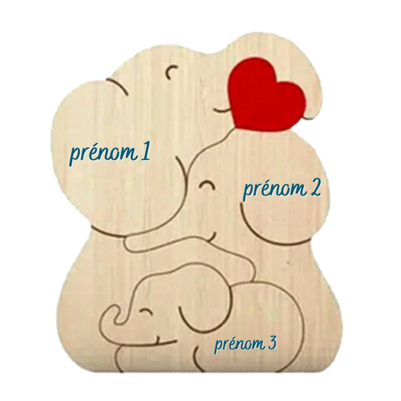 Puzzle Famille Éléphants en Bois Personnalisé – Cadeau Famille Gravure Prénom | Décoration Maison