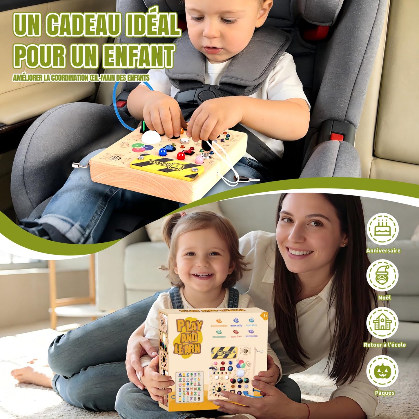 Tableau d'activités interactif Montessori avec LED